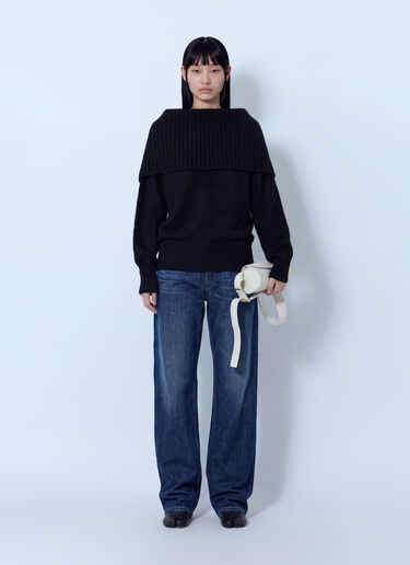 LN-CC® - Sportmax: Ribbed Panel Wool Sweater - Black Sportmax Ribbed Panel Wool Sweater Black spx0266019