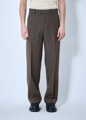 Burberry Striped Wool Tailored Pants Dark Brown bur0159015