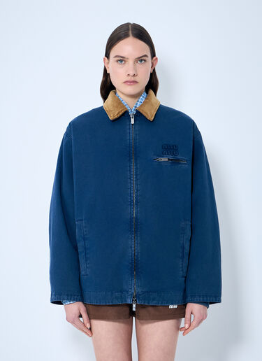 Miu Miu Garment-Dyed Jacket with Logo Embroidery Blue miu0259003