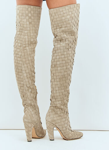 Bottega Veneta Canalazzo Intrecciato Suede Boots Beige bov0257023