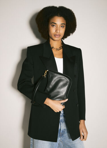 Saint Laurent Logo Print Shoulder Bag Black sla0258047