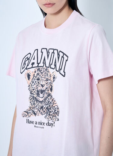GANNI Leopard Jersey T-Shirt Pink gan0259043