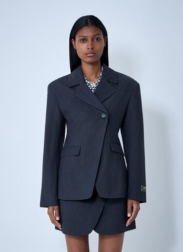 Stretch Stripe Single-Breasted Blazer GANNI Stretch Stripe Single-Breasted Blazer Grey gan0261018