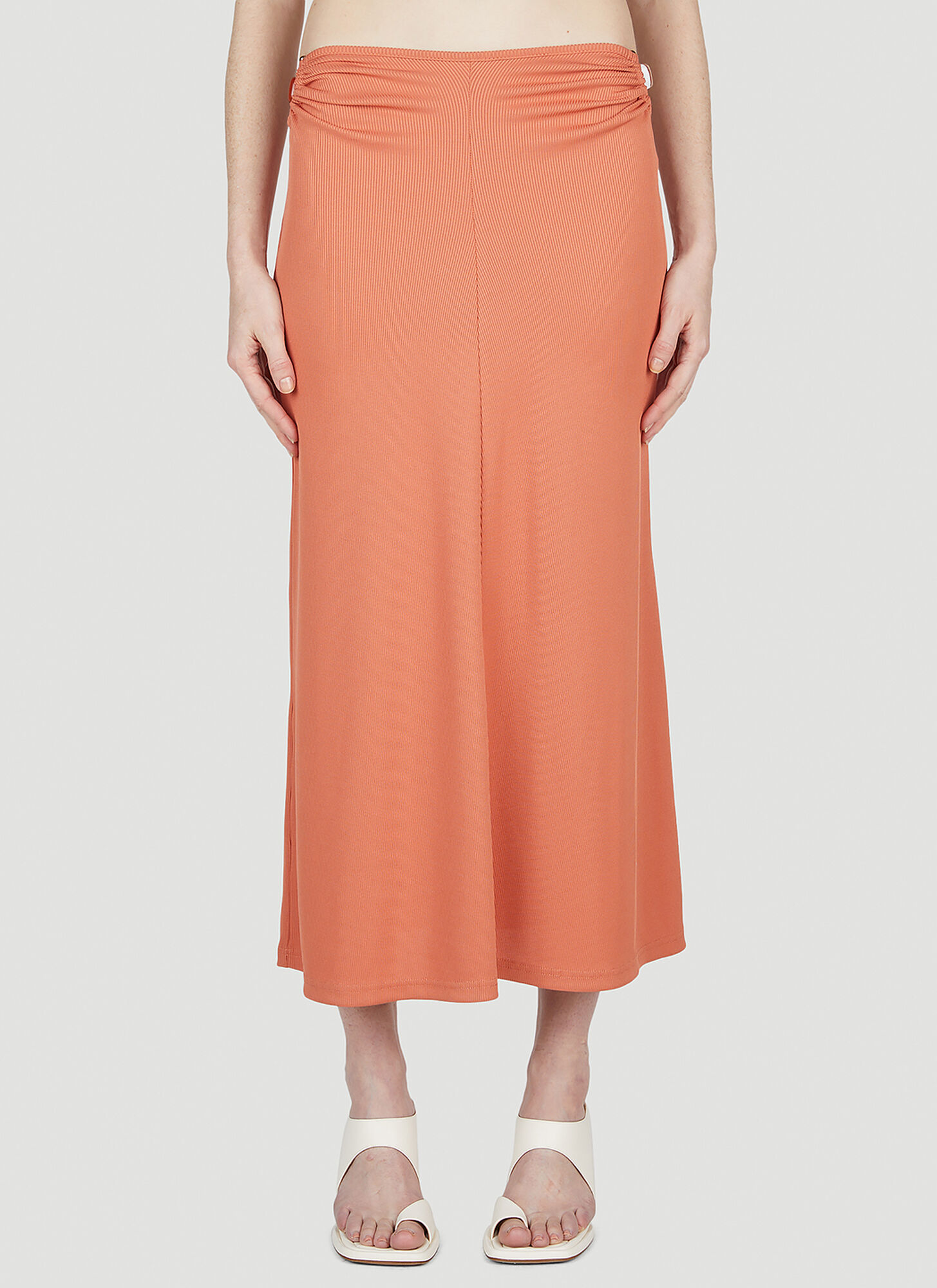 Shop Christopher Esber Crystal Orbit Ruched Skirt In Orange