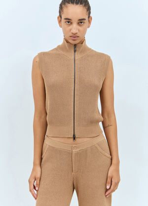 Aya Muse Aries Knit Zip-Up Vest Beige aym0257005