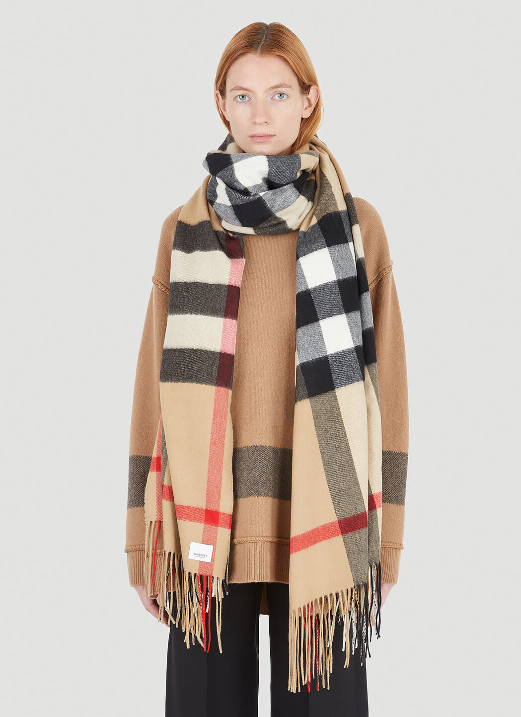 Burberry Half Mega Check Scarf in Beige LN CC