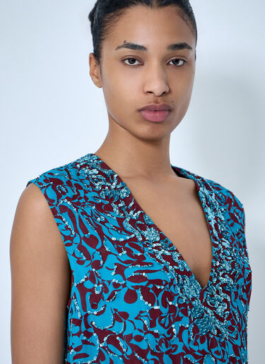Dries Van Noten Embellished V-Neck Sleeveless Top Blue dvn0263007