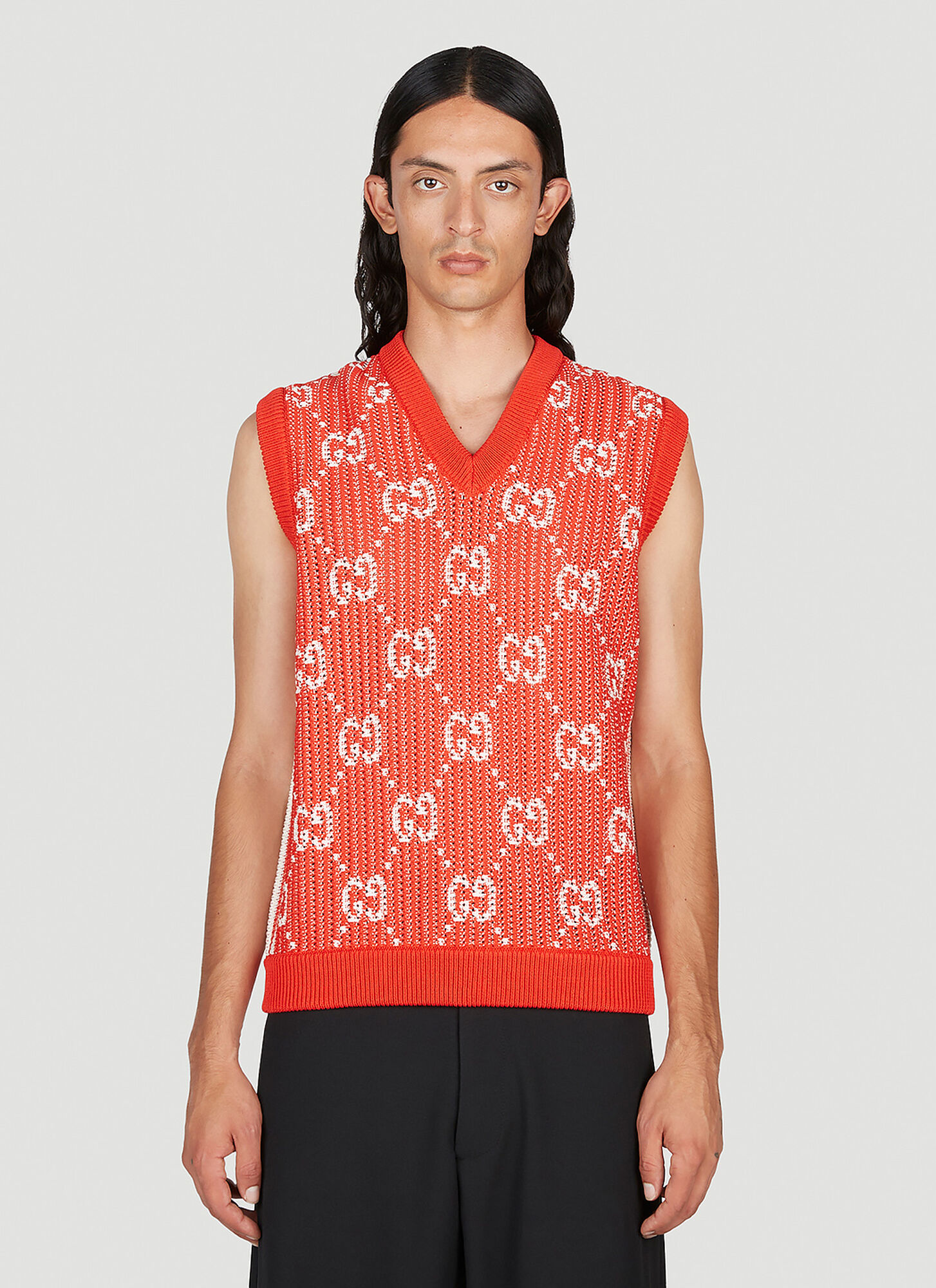 Shop Gucci Gg Jacquard Vest In Red