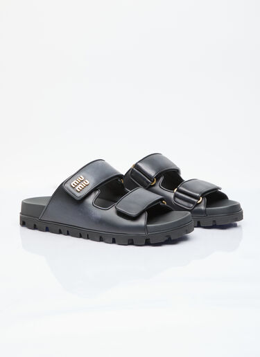 Logo Plaque Leather Slides Miu Miu Logo Plaque Leather Slides Black miu0256016