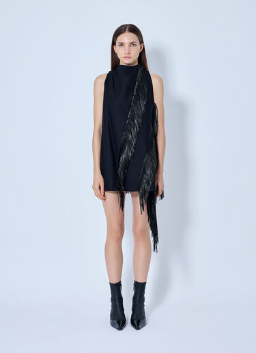 LN-CC® - Sportmax: Fringe Trim Sleeveless Dress - Black Sportmax Fringe Trim Sleeveless Dress Black spx0265030