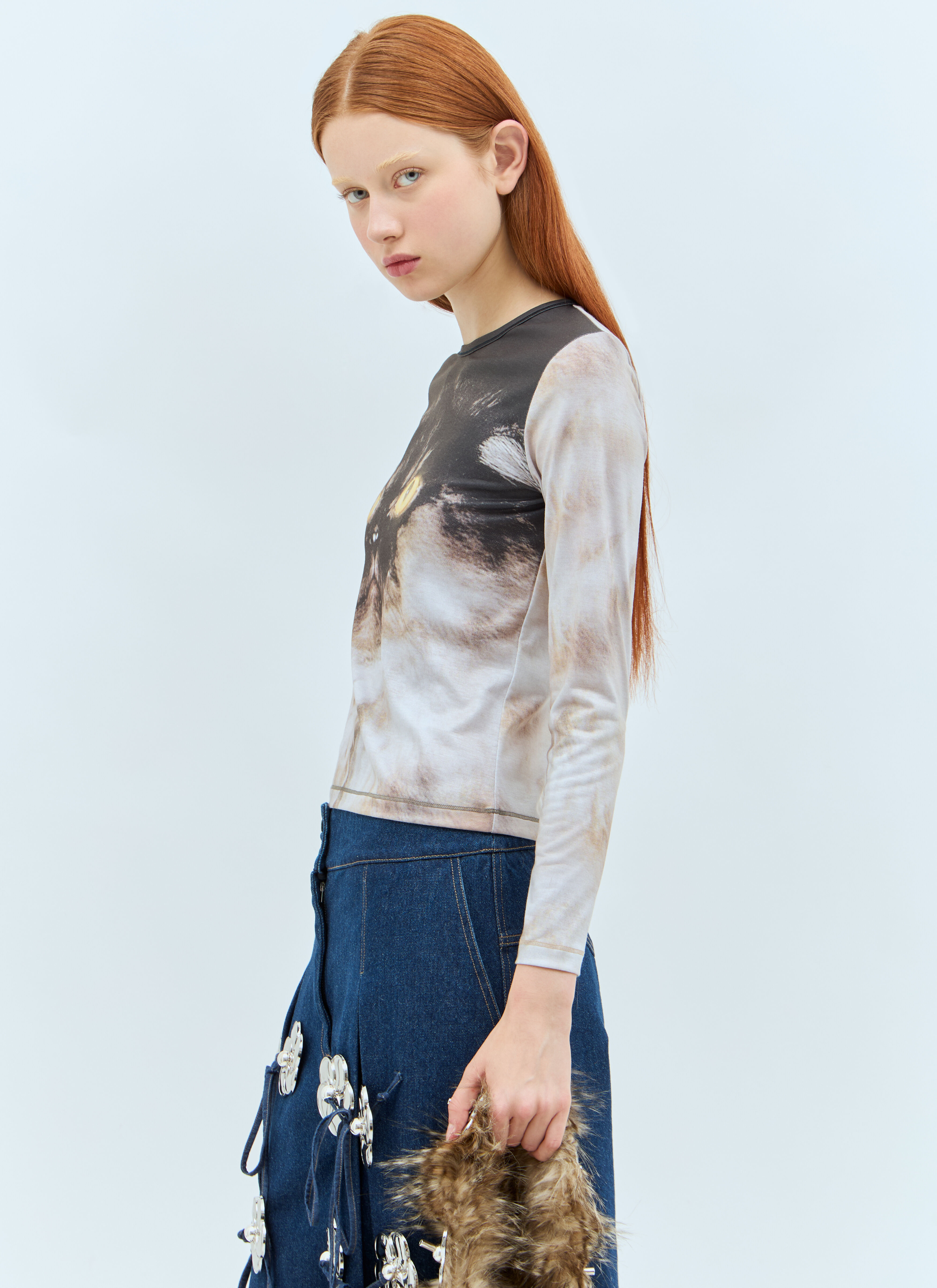 Chopova Lowena Women's' Cat Print Jersey Top in Grey | LN-CC®