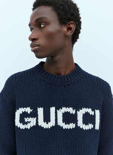 Gucci Wool Logo Intarsia Sweater Navy guc0154009