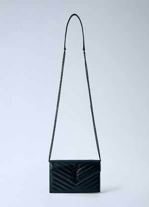 Saint Laurent Cassandre Envelope Chain Wallet In Grain De Poudre Leather Black sla0265113