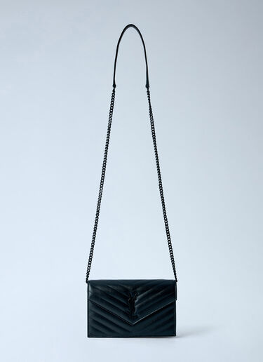 Saint Laurent Cassandre Envelope Chain Wallet In Grain De Poudre Leather Black sla0265113