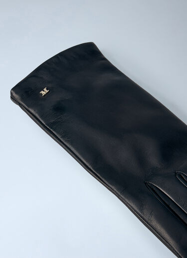 Max Mara Leather Gloves with Logo Detail Black max0265103