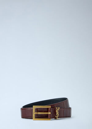 Saint Laurent Logo Buckle Leather Belt Brown sla0264014