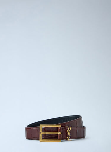 Saint Laurent Logo Buckle Leather Belt Brown sla0264014