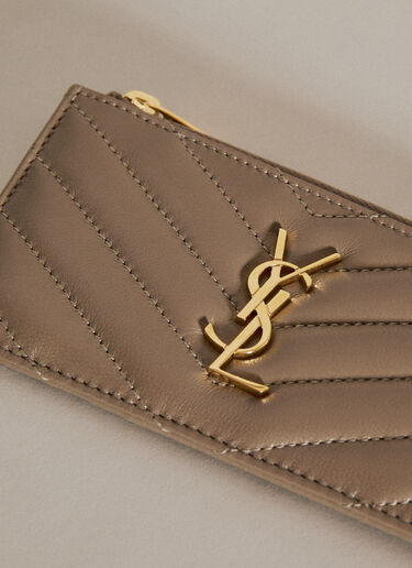 Saint Laurent Cassandre Matelassé Zipped Cardholder Khaki sla0255112