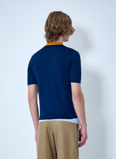 Dries Van Noten V-neck Contrast Collar Knit Polo Shirt Blue dvn0163025