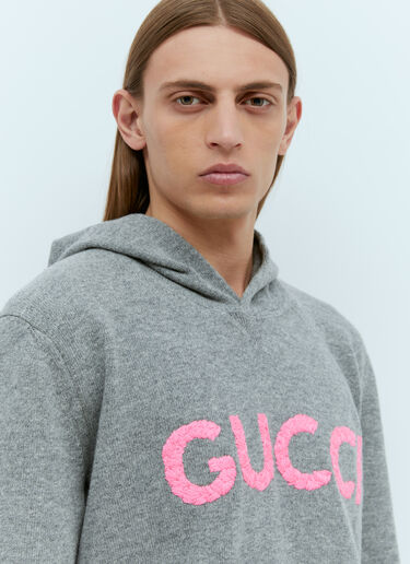 Gucci Logo Embroidery Wool Hooded Sweatshirt Grey guc0155065