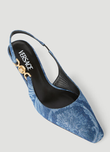 Versace 巴洛克牛仔低露跟浅口鞋 蓝色 ver0255019