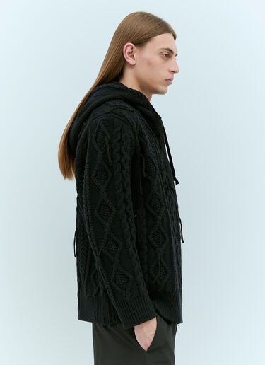 Junya Watanabe Cabel Knit Hooded Zip-Up Cardigan Black jwn0154010