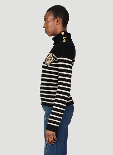 Balmain 3 Button High Neck Stripe Sweater Black bln0253007