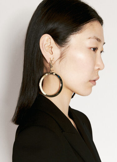 Saint Laurent Cassandre Pendant Hoop Earrings Gold sla0255079