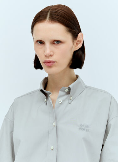 Miu Miu Logo Embroidery Poplin Shirt Grey miu0256075