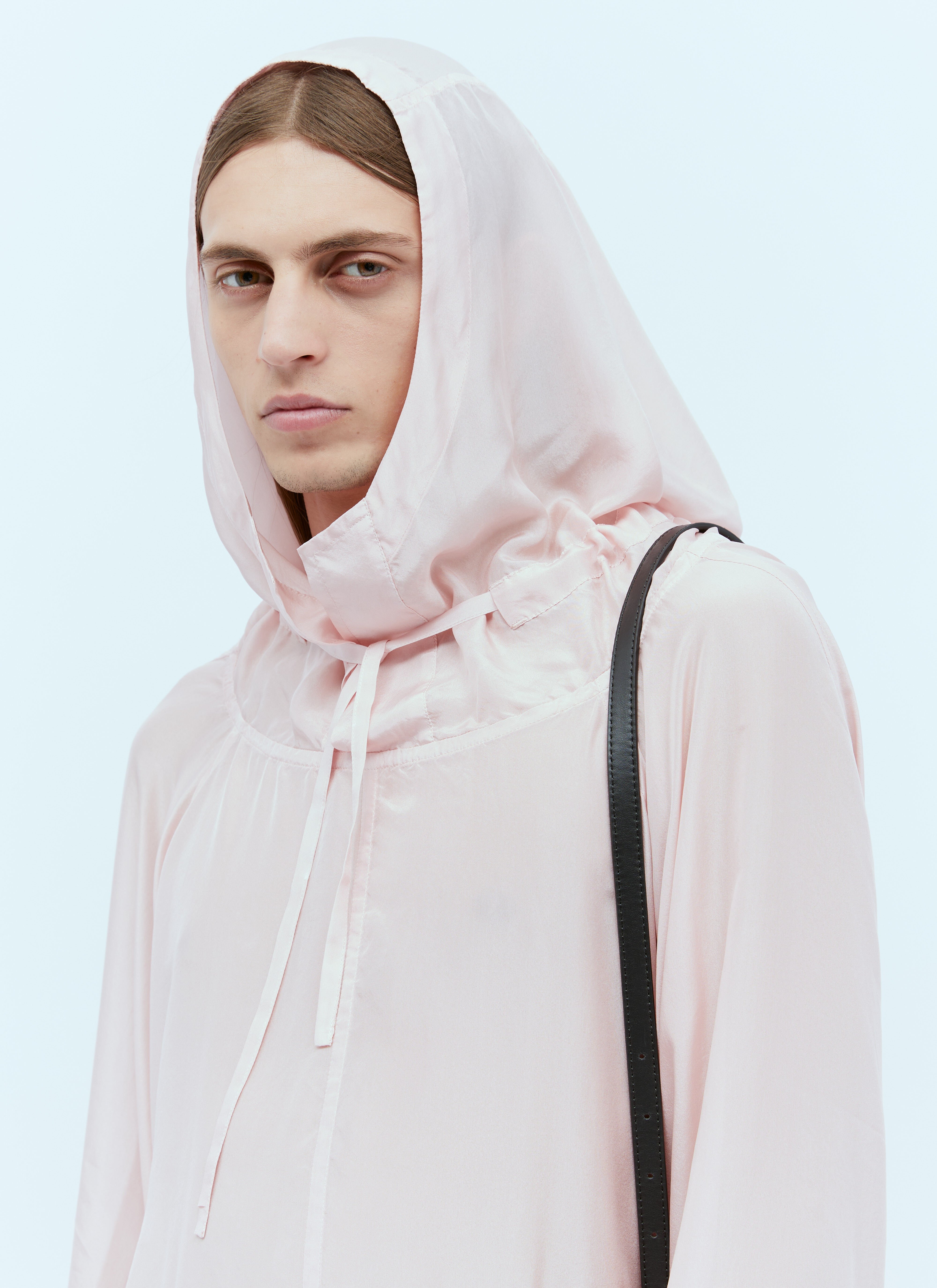 Dries Van Noten Men s Silk Hooded Shirt in Pink LN CC