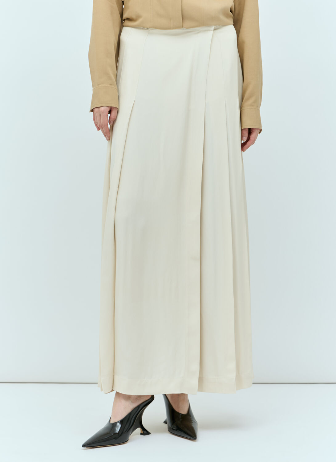 Shop Totême Pleated Wrap Maxi Skirt In Cream