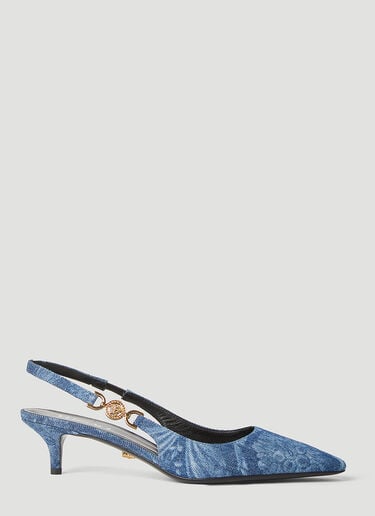 Versace バロッコ デニムロー スリングバックパンプス ブルー ver0255019