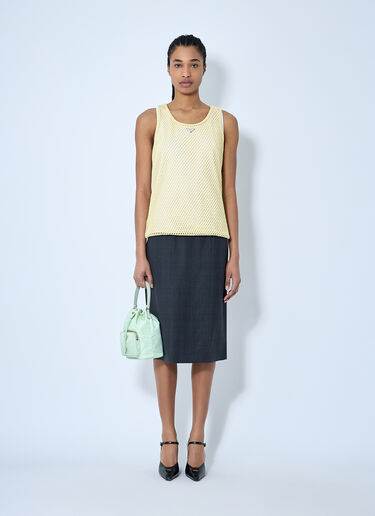 Prada Logo Plaque Open- Knit Tank Top Beige pra0260015