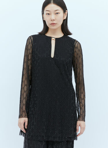 Gucci Tulle Interlocking GG Crystal Mini Dress Black guc0253034