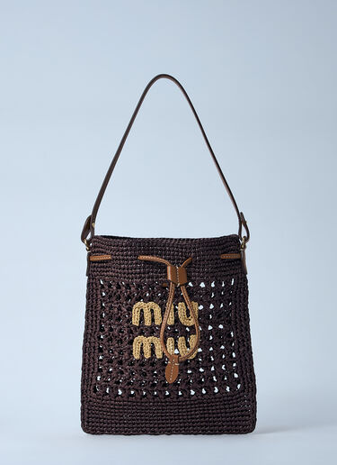 Miu Miu Mini Woven Logo Motif Bag Brown miu0260029