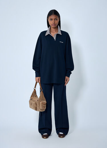 Miu Miu Collared Long Sleeve Polo Shirt Blue miu0263058