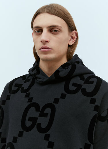 Gucci GG Flocked Print Hooded Sweatshirt Black guc0155048