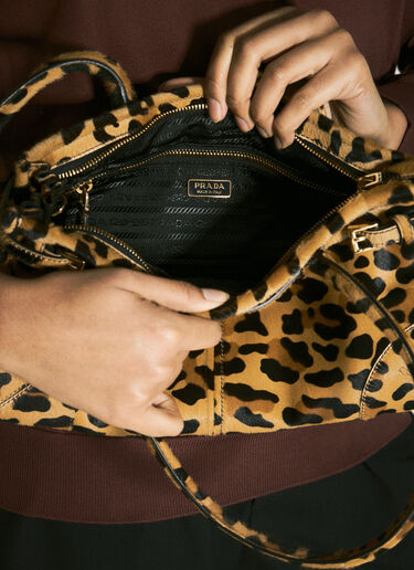 Prada Leopard Print Medium Leather Handbag Beige pra0259007