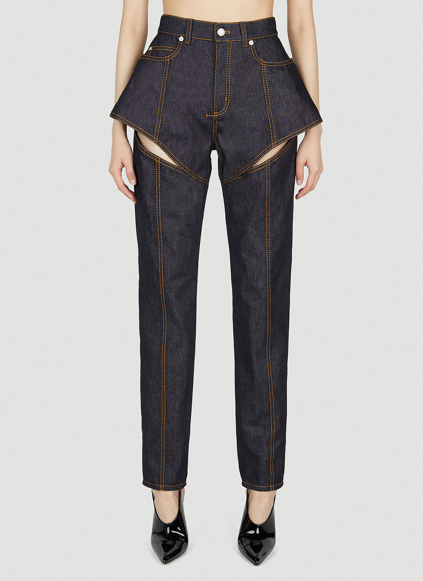 Alexander Mcqueen Cut-out Tapered Jeans In Blue