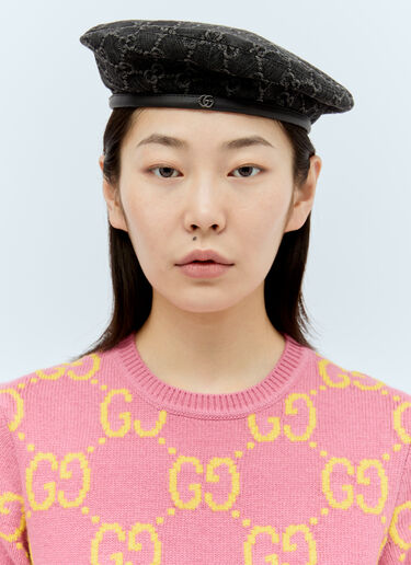 Gucci GG Denim Beret Hat Black guc0255173
