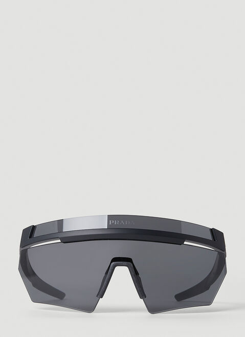 Prada Linea Rossa Wrap-Around Rimless Sunglasses Black lpl0353001
