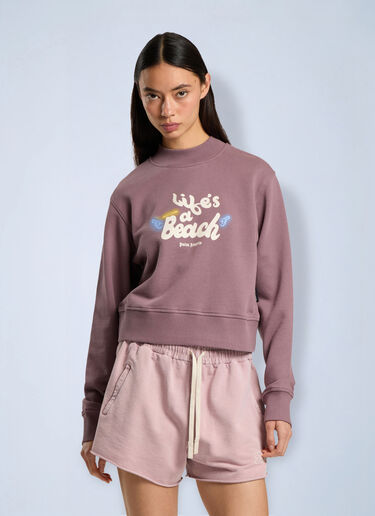Palm Angels Life's A Beach Cropped Sweatshirt Purple pma0266203