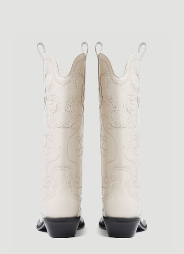 GANNI Embroidered Western Boots White gan0253024