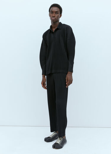 MC August Pleated Knit Polo Shirt Homme Plissé Issey Miyake MC August Pleated Knit Polo Shirt Black hmp0154006