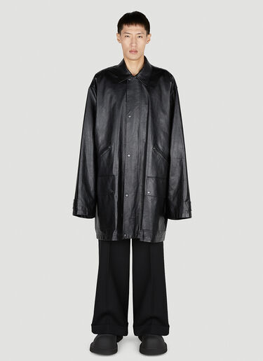Balenciaga Leather Parka Coat Black bal0151017