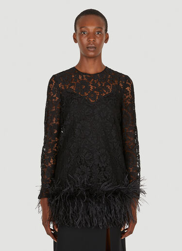 Valentino Lace Feather Trim Top Black val0249009