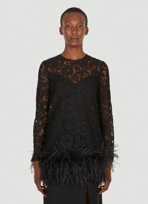 Valentino Lace Feather Trim Top Black val0248017