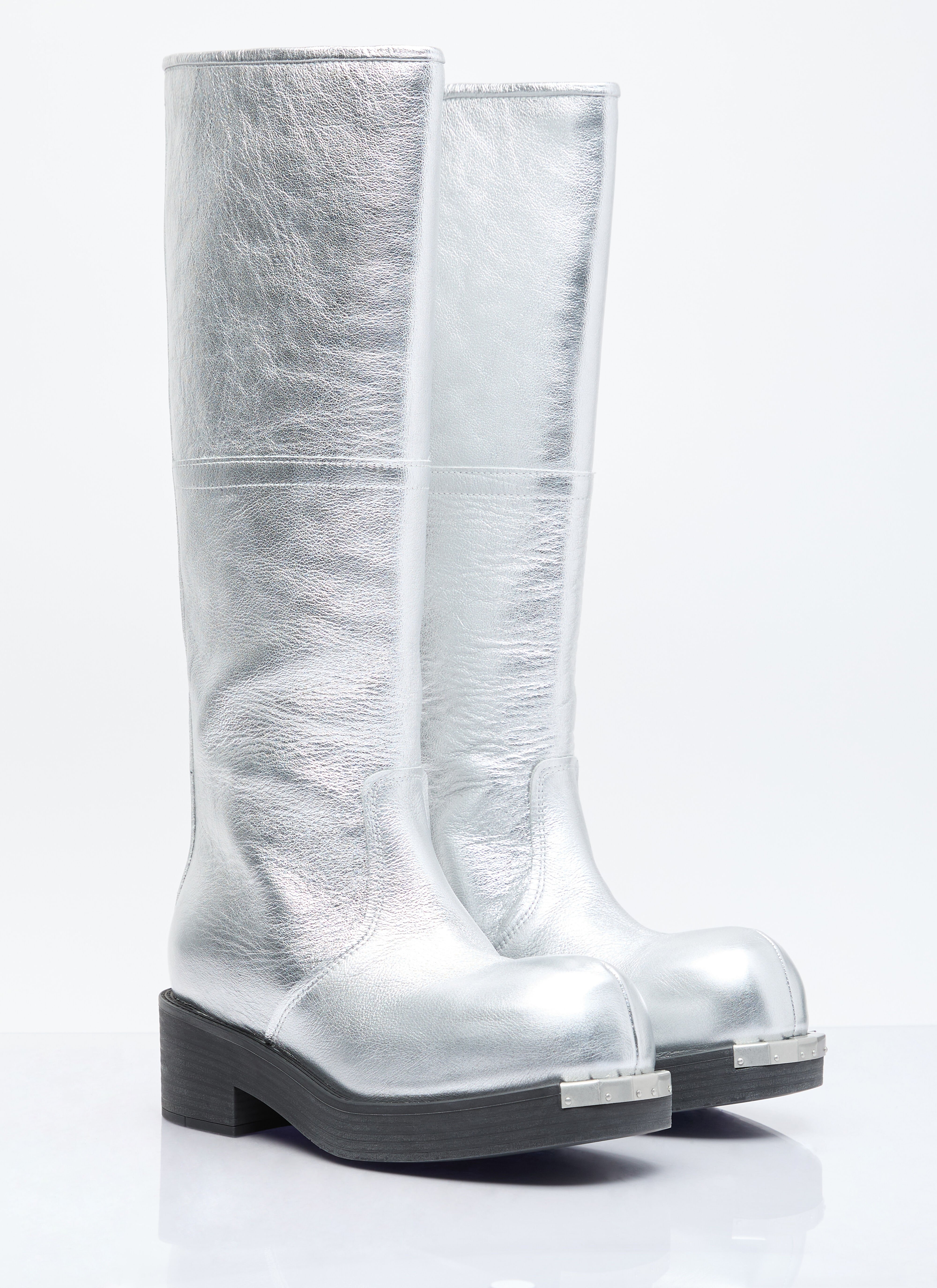 Silver knee high platform boots top