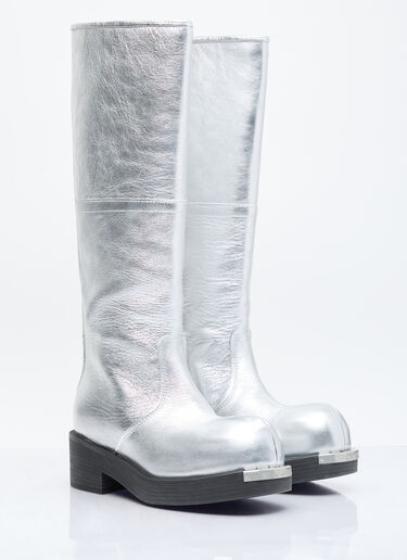 MM6 Maison Margiela Knee-High Metallic Boots Silver mmm0254016