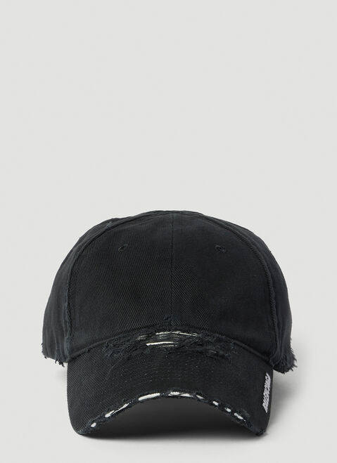 Balenciaga 디스트레스트 챙 베이스볼 캡 블랙 bal0149044
